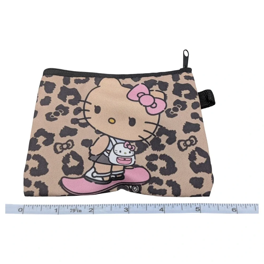 Lot 2x Sanrio Hello Kitty Leopard Print Skateboard Zipper Pouch Tan Pink Bag